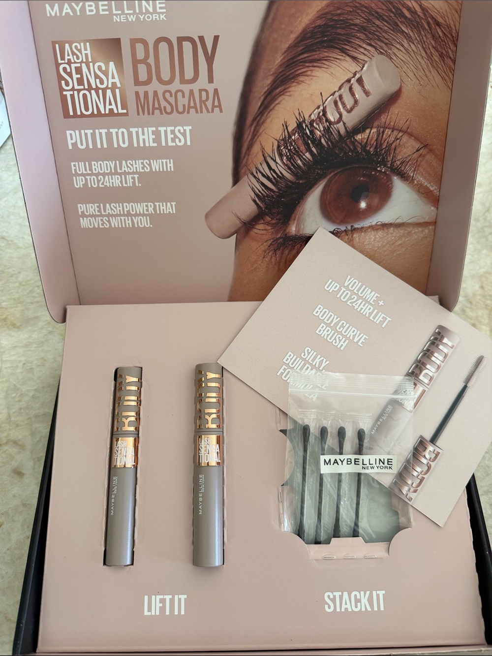 New Maybelline Lash Sensational Body Mascara PR box